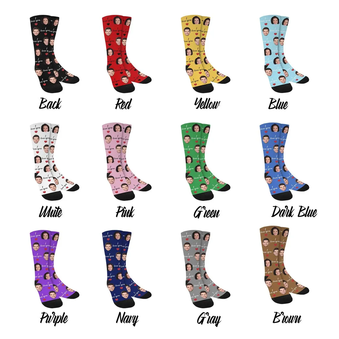 Custom Face Socks Personalized Socks For Women Men Custom Color Socks With Faces Text I Love You Anniversary/ Wedding Gift