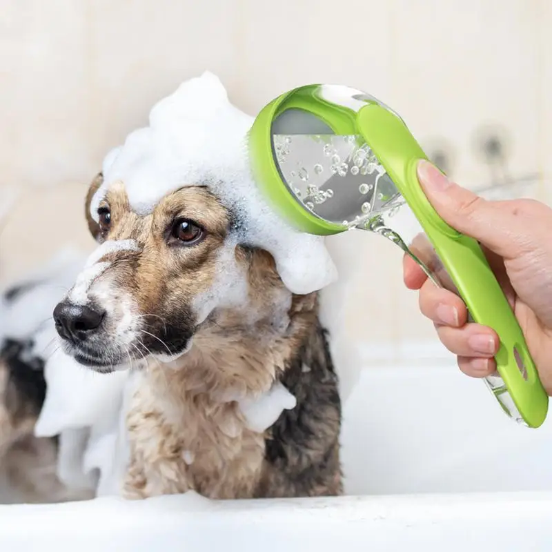 Soft Silicone Dog Shampoo Brush With Soap Dispenser Long Handle Shampoo Massage Bath Brush For Shower Daily Cleaning