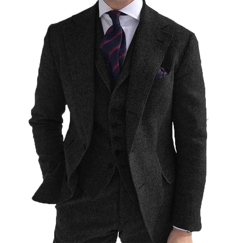 

ZX73 Winter Men Suit's For Wedding Formal Groom Tuxedo Herringbone Male Fashion 3 Piece Suit (Jacket + Vest + Pants)