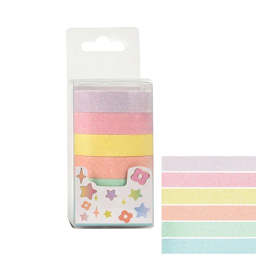 6 Rolls Glitter Washi Tapes Scrapbook Washitape Festival Macaron Color Decorative Adhesive Tape Journal Supplies Washi Tape Set 5