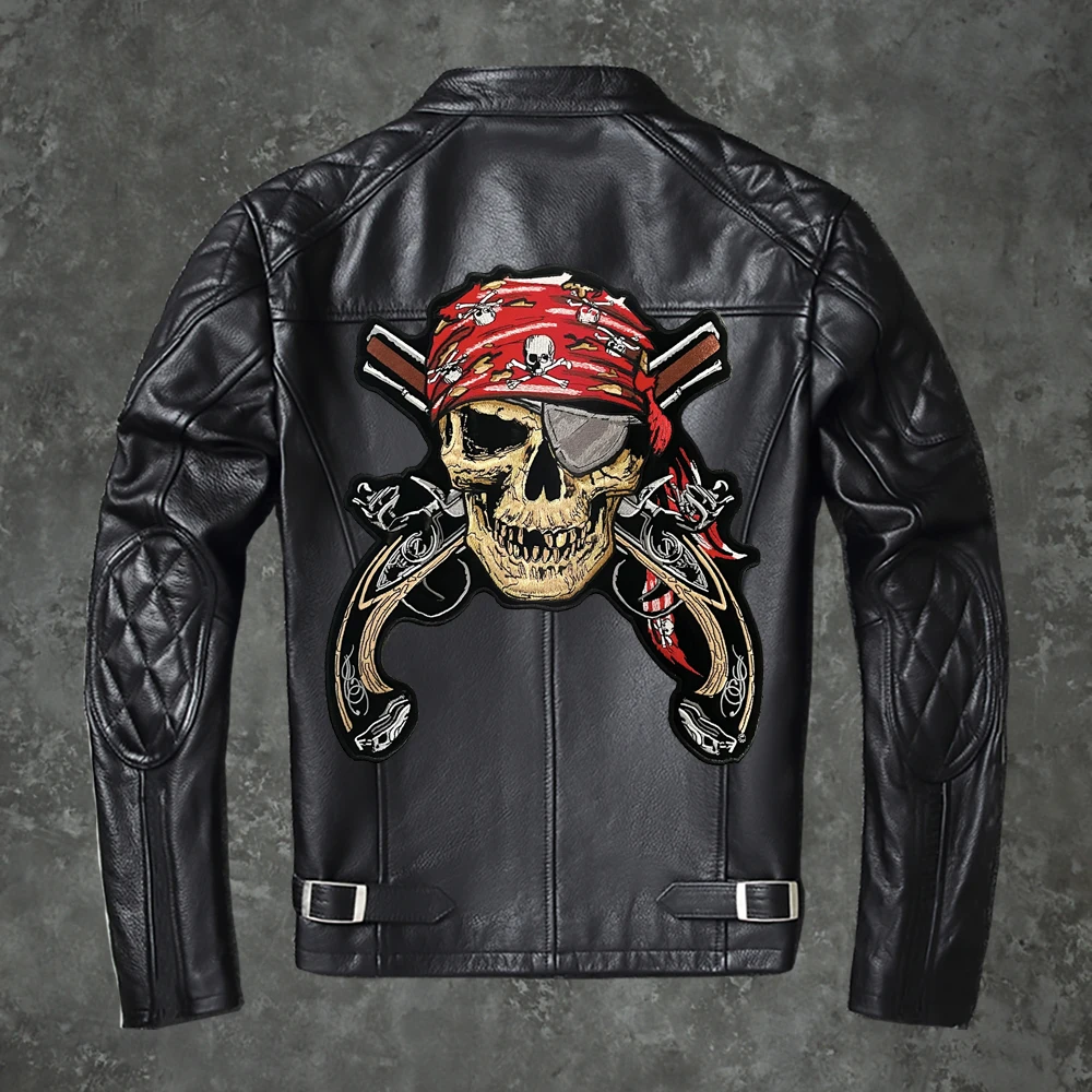 

One Eyed Skeleton Pirate Double Gun Embroidery Patch Personalized Motorcycle Knight Clothing Decoration DIY Hand Sewing