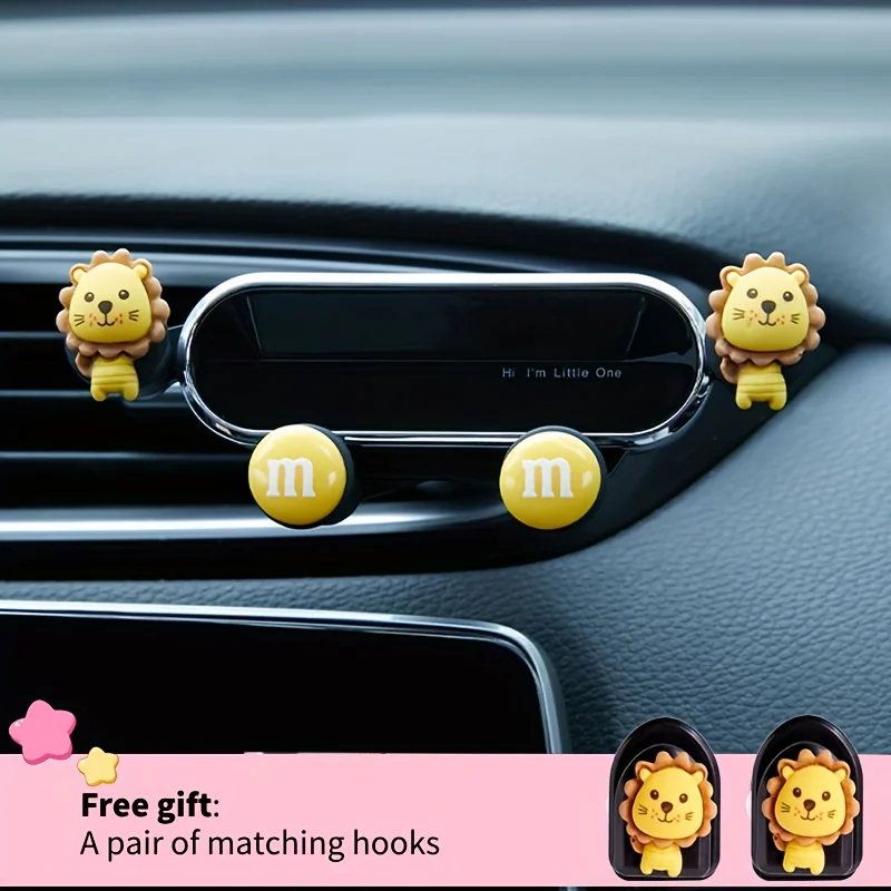 Adjustable Cartoon Car Phone Holder-Gravity-Activated, Air Vent Mount with Bonus Hook for Easy Navigation & Multi-Function Use