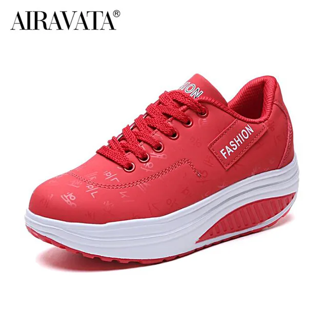 Women's Walking Shoes Fashion Lightweight Breathable Sneakers Casual Thick Bottom Shake Shoes Size 35-42 Red