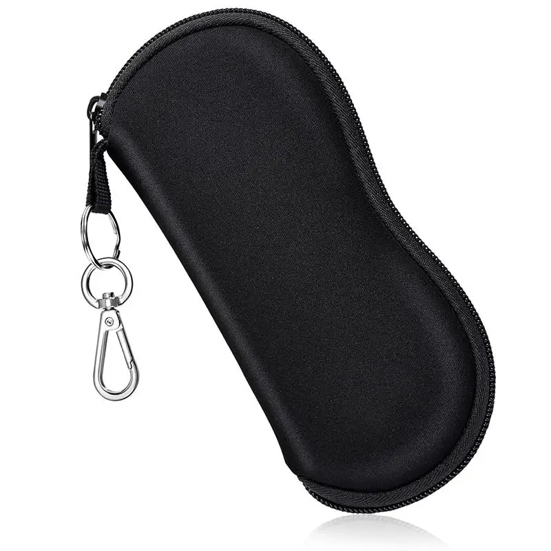 Sunglasses Case Portable Zipper Soft Glasses Case with Carabiner Sunglasses Case Black Zipper Eyeglass Pouch Neoprene