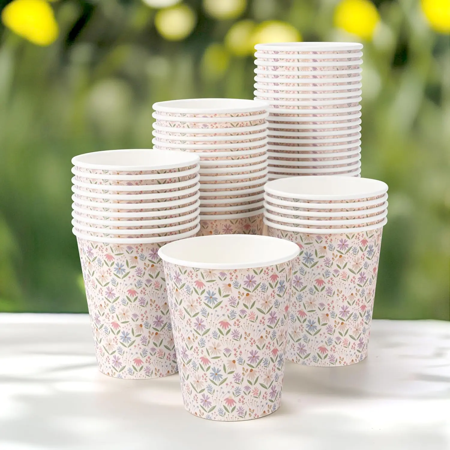 50 Stück 9 Unzen Blumen Pappbecher Einweggeschirr Getränk Kaffee Blumengetränk Fee Geburtstag Teeparty Hochzeit Brautdekorationen