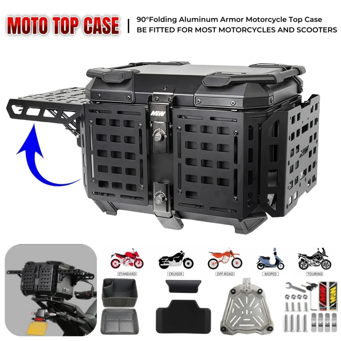 Motorcycle Tail Box Multifunction Thick Armor Aluminum Rear Luggage Case Tool Helmet