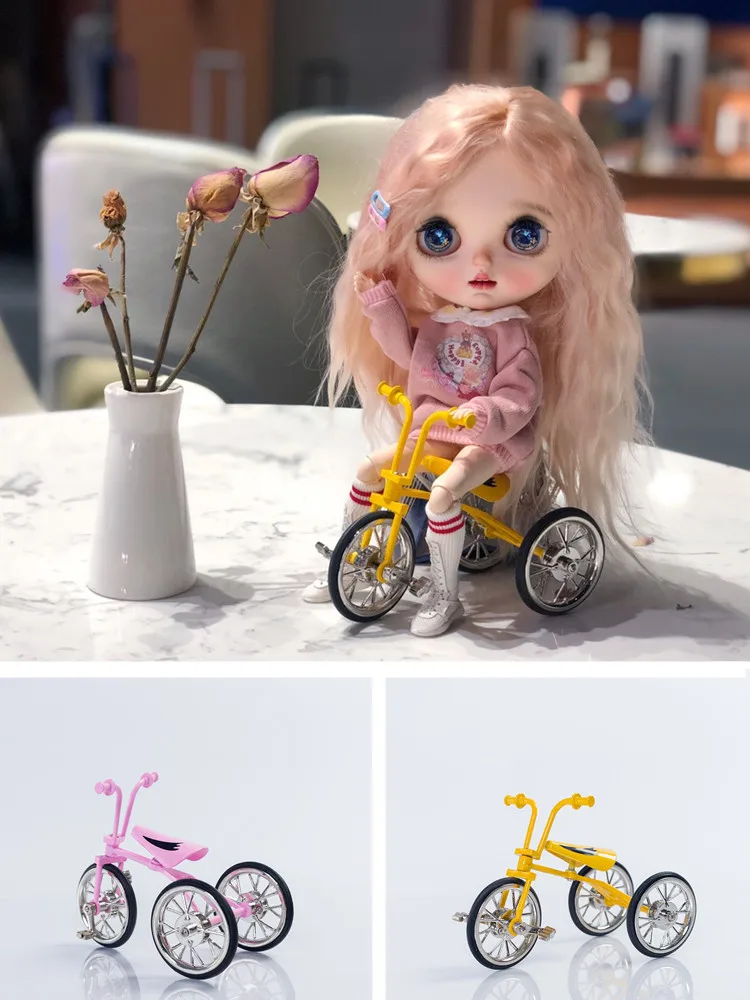 

Simulation Mini Metal Tricycle Alloy Scooter Bike Model 1/6 1/8 Dollhouse Furniture GSC BJD Blyth OB11 Lol Doll Accessories Toys