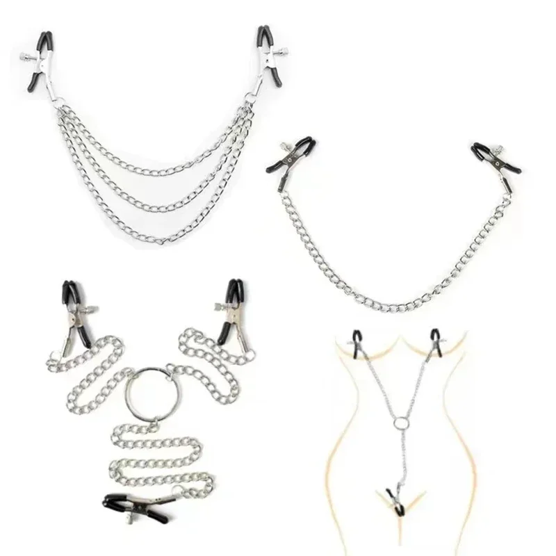 Sex Toys Breast Clamp Nipple Clip Sex Toy with Chain Festish Sextoy Stainless Steel Metal Sex Slaves SM Kit 3 Clips 3 Chains Set