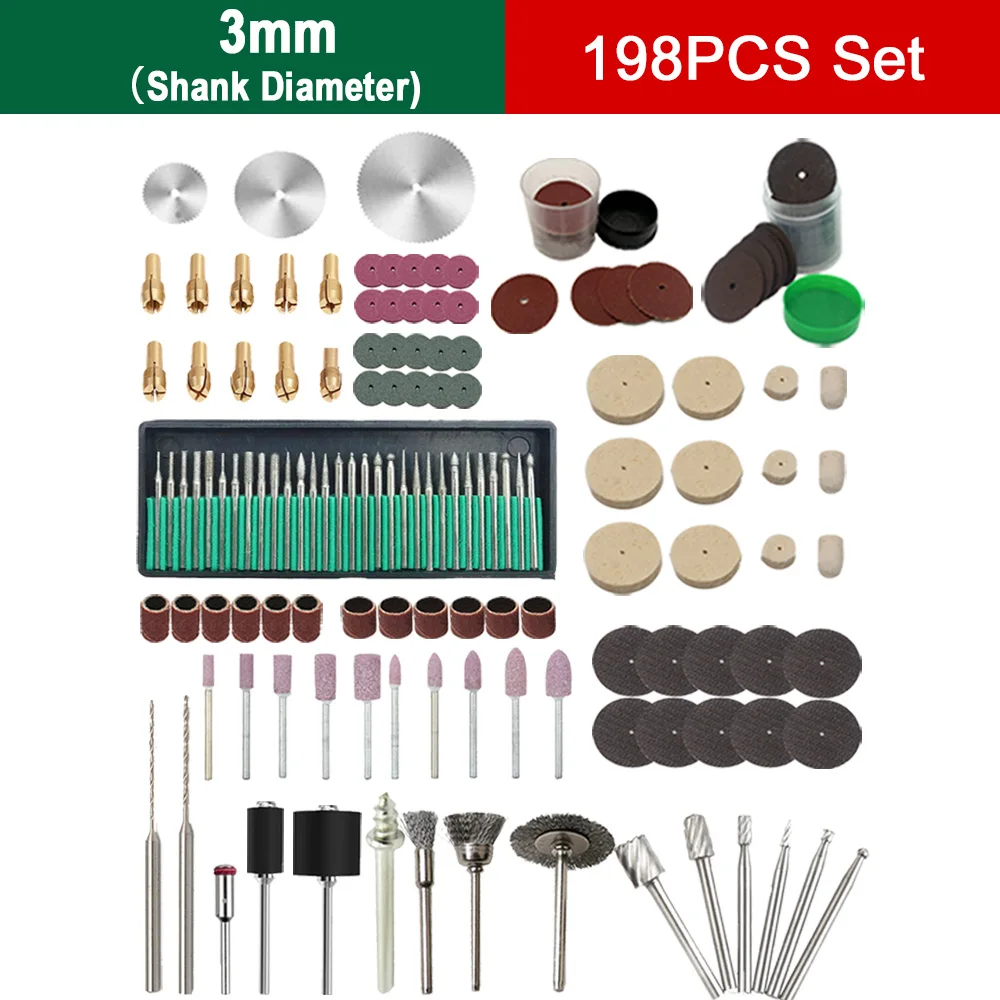2.35/3mm 생크 그라인딩 액세서리 세트 바늘 헤드 톱 블레이드 트위스트 드릴 샌드 서클 울 조각 와이어 브러시 휠 파일 척
