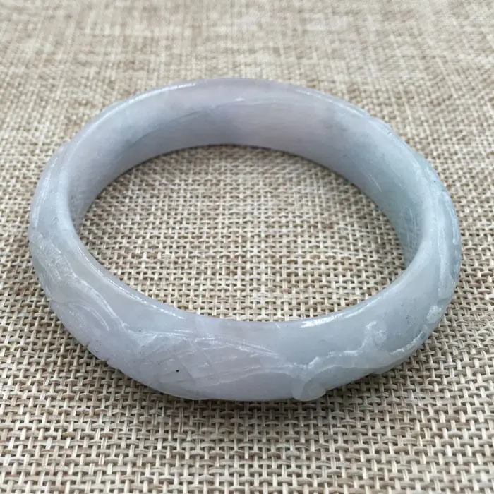 Vintage Chinese Hand-carved Green Jadeite  Gems Bracelet Bangle 59mm
