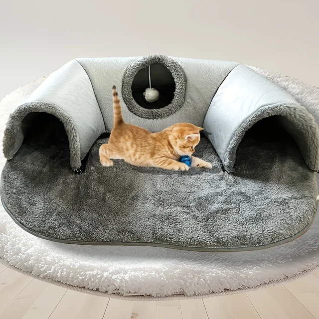 3-in-1 Cozy Cat Tunnel Bed - Play Mat & Warm Nest with Non-Slip Base for Small to Medium Cats, Rabbits & Hamsters 3-in-1 Cozy Cat Tunnel Bed - Play Mat & Warm Nest with Non-Slip Base for Small to Medium Cats, Rabbits & Hamsters
