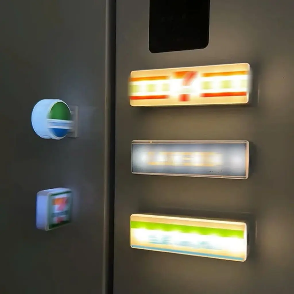 Illuminated Miniature Convenience Store Fridge Magnet with Glowing Signboard