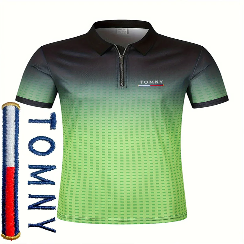 

TOMNY Embroidered Polo Shirt for Men's Casual Gradient Slim Fit Men's Polos New Summer Fashion Brand Men's Clothing