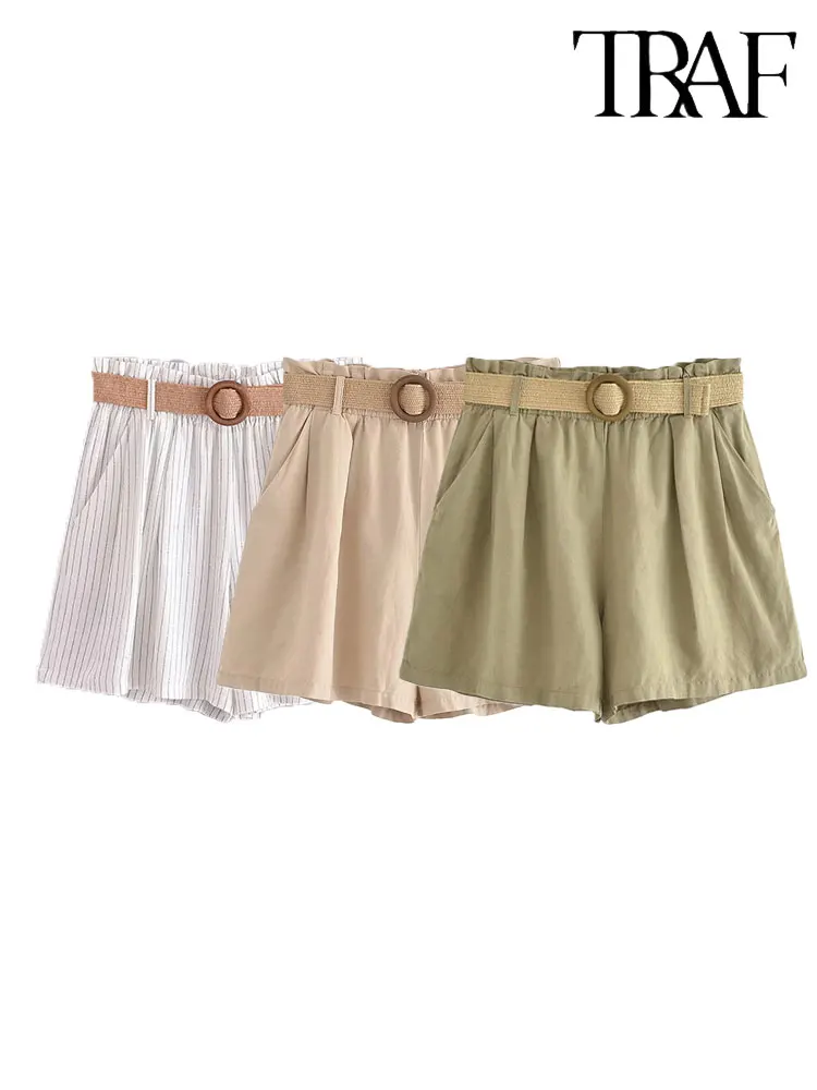 

TRAF 2023 Summer Belt Shorts Woman High Waist Shorts Women Cargo Shorts for Women Streetwear Casual Short Pants
