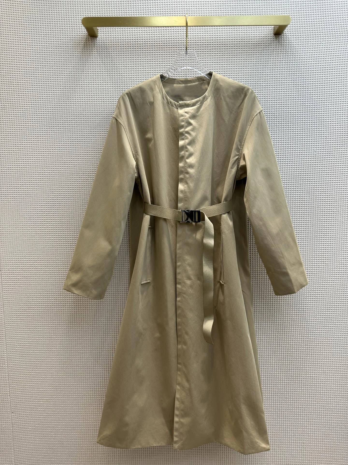 

23 Early autumn round collar khaki functional button trench coat can also be worn as a dress9.9