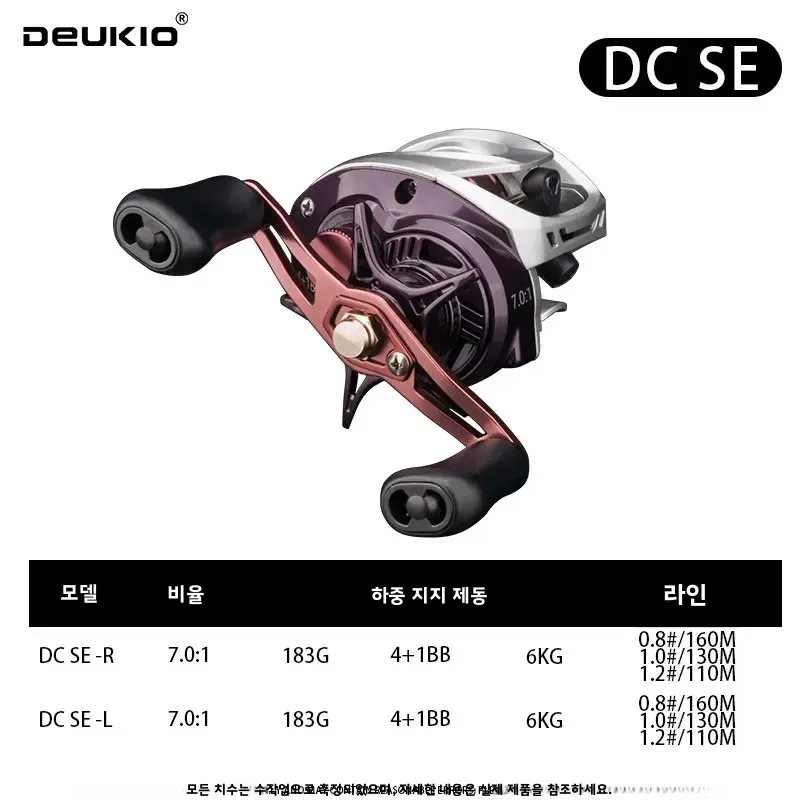 DEUKIO 스마트 DC 낚시 릴 7.0:1 4+1BB 최대 드래그 6kg 디지털 컨트롤 롱 캐스트 담수/바닷물 릴 베이트캐스팅 낚시 코일