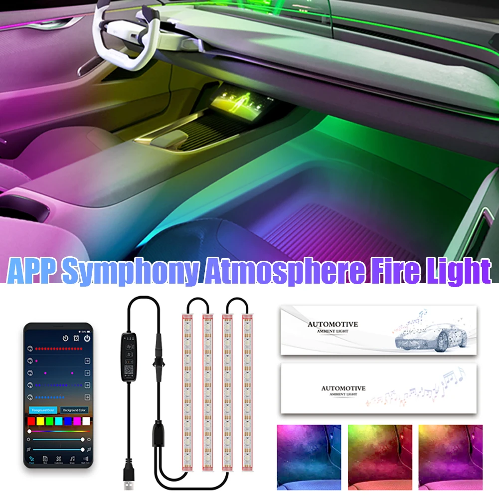 

Car Atmosphere Light Strips USB LED Car Foot Light RGB Color Changing APP Remote Control Interior Decorative Light Voice Control