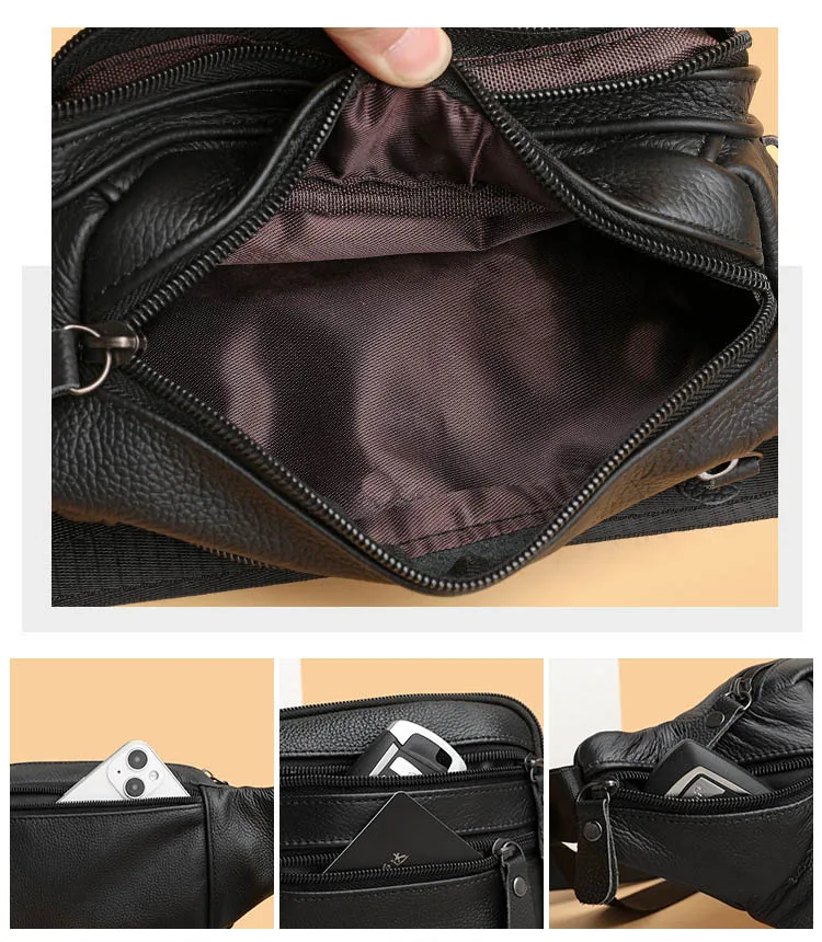 Fashion Men Genuine Leather Fanny Bag for Phone Pouch Male Leather Messenger Bags Brand Fanny Pack Male Travel Waist Bag Men - Image 5