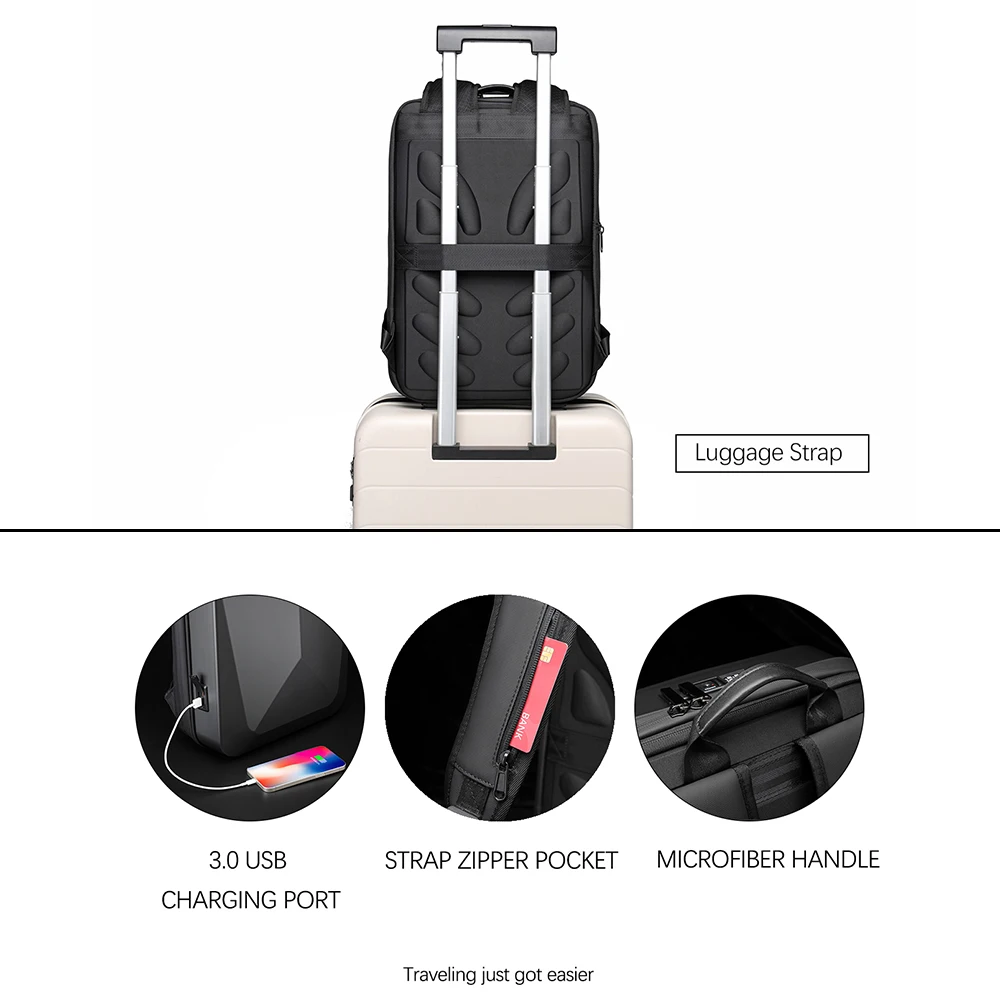 Multifunction Hard Shell Expandable Laptop Backpack, Waterproof Travel Gaming Backpack with USB Bookbag with Lock For 15.6 Inch