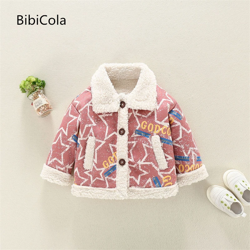 

Girls' velvet thick cotton coat autumn and winter 2022 new children's five-pointed star composite velvet casual coat