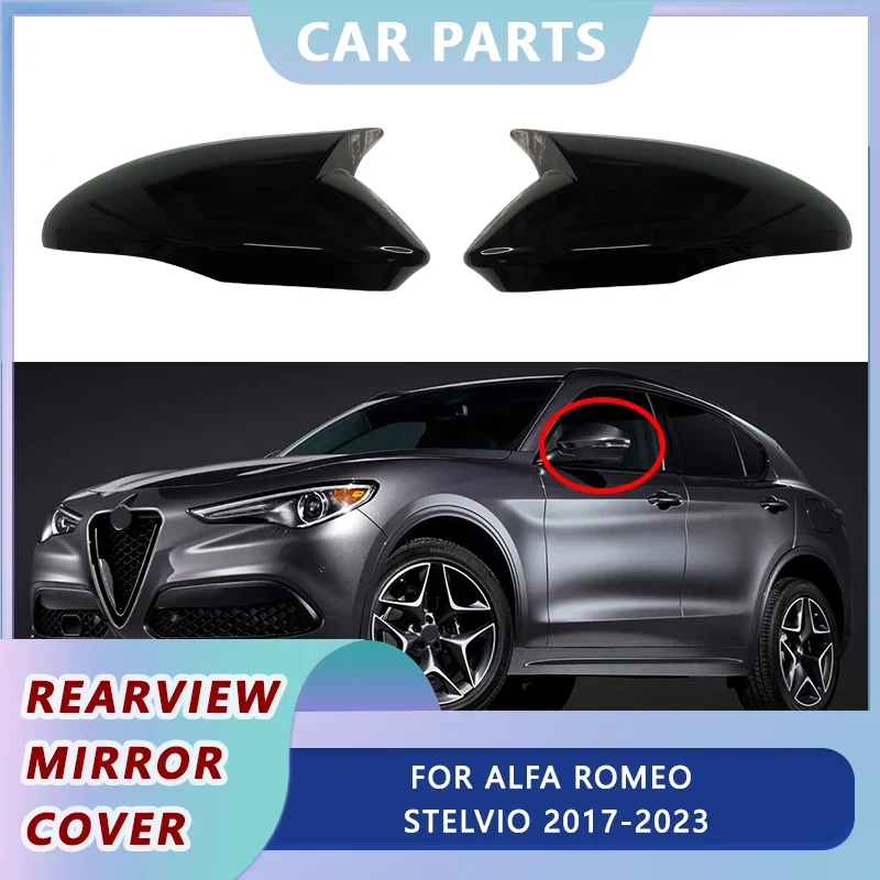 

1Pair Ox Horn Side Mirror Cover For Alfa Romeo Stelvio 2017-2023 Add on Glossy/Carbon Fiber look Rearview Mirror Cover Body Kit
