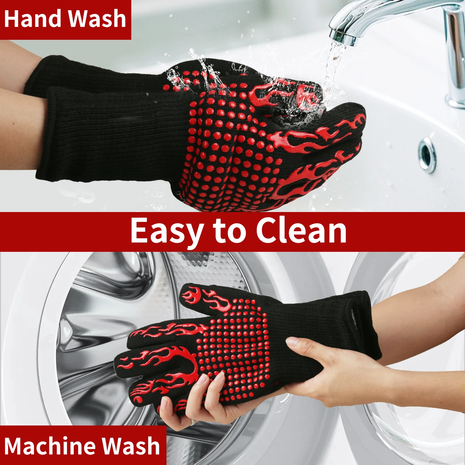 Silicone Oven Mitts Kitchen Gloves Silicone Oven Gloves A Pair BBQ Gloves High Temperature Resistance Oven Mitts 800 Degrees Fireproof Non-Slip Barbecue Baking Grilling Gloves