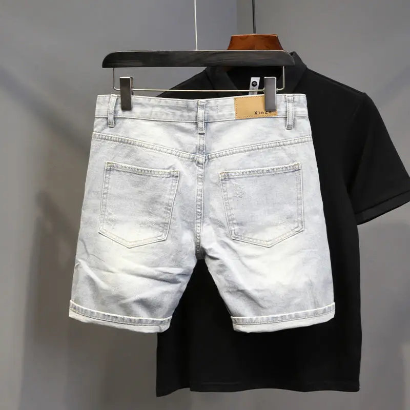 Ripped Denim Shorts Men's Invisible Open-Seat Pants Jeans Male 2023 Summer New Korean Style Trendy Ins All-Match Denim Shorts