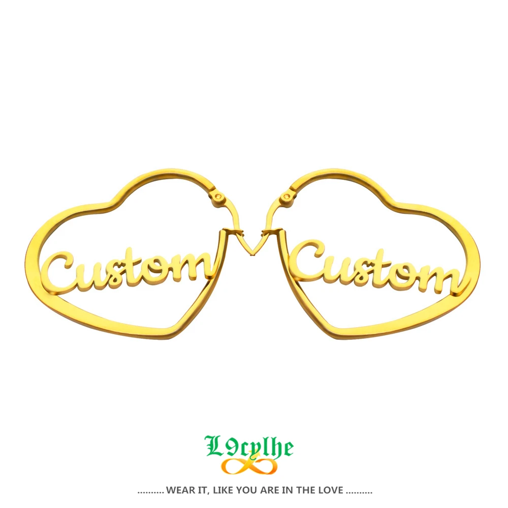 

Custom Name Heart Hoop Earrings Minimalist Jewelry Personalized Nameplate Hoop Earring For Women Hip Hop Circle Pendientes Mujer