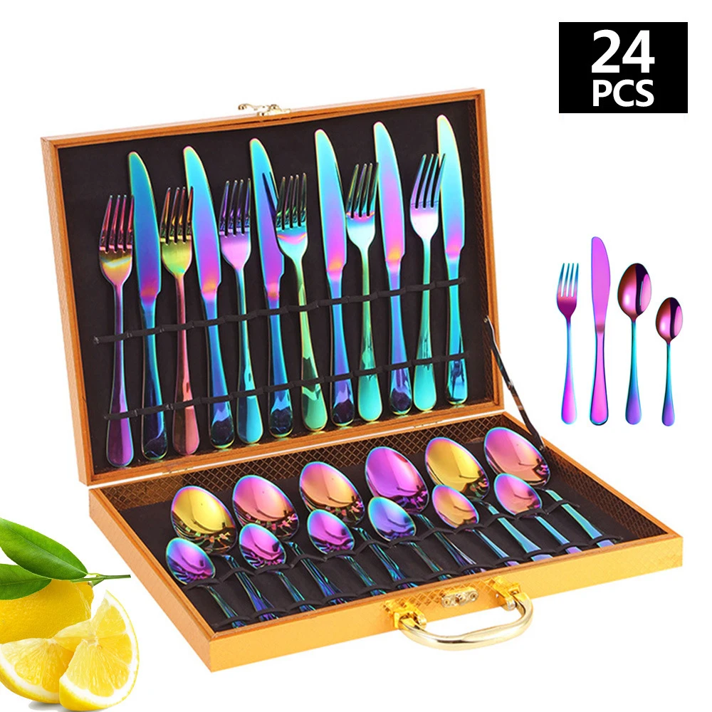 

24Pcs/Set Luxury Cutlery Set Gift Box High-grade Stainless Steel Cutlery Set Fork Knife Spoon Cutlery Gift Box Dishwasher Safe