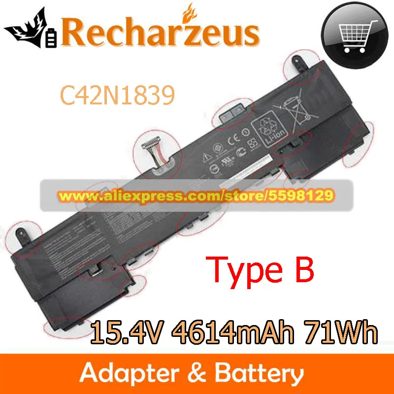 Genuine 15.4V 4614mAh 71Wh Battery C42N1839 C42PHJH For UX534FT