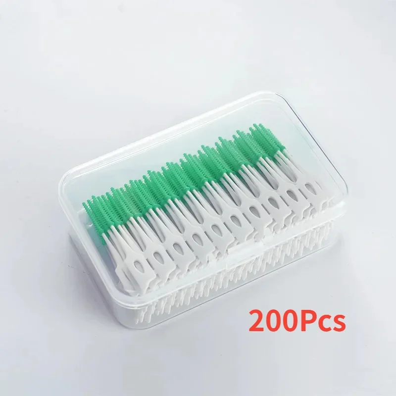 200/400pcs Interdental Silicone Brushes Dental Toothpicks Brush Between Teeth With Thread Oral Cleaning Tool