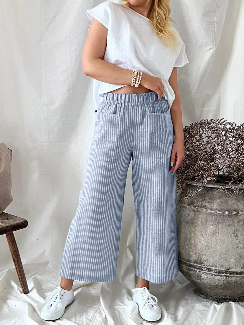 Four Seasons New Cotton Hemp Loose Fashion Casual Straight Pants Women