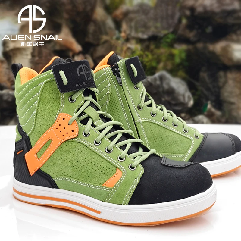 ALIEN SNAIL Motorcycle Boots Men Breathable Waterproof Anti-Fall Cycling Shoes High Top Leather Motocross Boots For Women