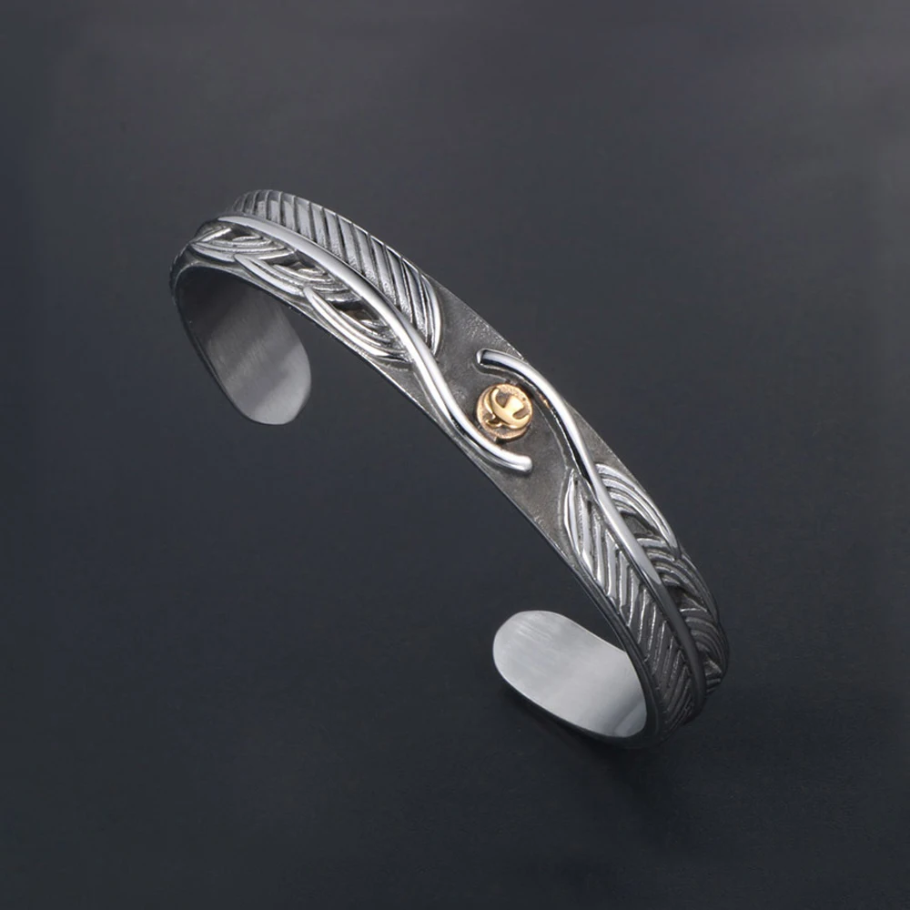 Fashion Retro Personality Eagle Bracelets Punk Trend 316L Stainless Steel Feather Open Bracelet for Men Women Jewelry Wholesale 2