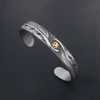 Fashion Retro Personality Eagle Bracelets Punk Trend 316L Stainless Steel Feather Open Bracelet for Men Women Jewelry Wholesale 2