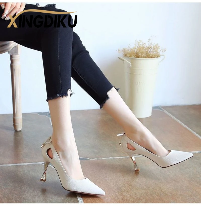 Zapatos de alto a la moda mujer, de tacón de aguja con punta puntiaguda, con agujeros, para banquete, 2022| | - AliExpress