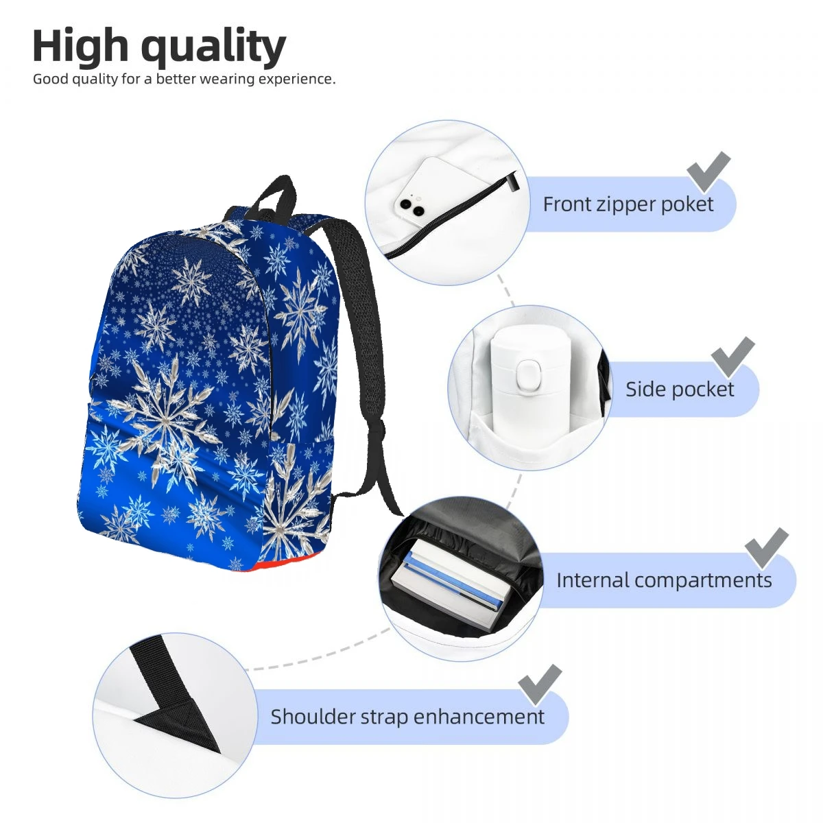 Christmas snowflake Backpack Casual Lightweight Laptop Backpack Men Women Travel Bag Outdoor Canvas Daypack
