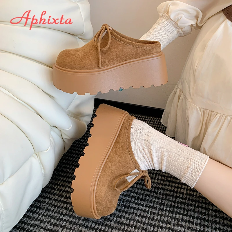 Aphixta Wedge Heel Woman Slipper Shoes Platform Slip on Women's Mules Concise Bow Decoration Luxury Brand Slides Designer Shoes