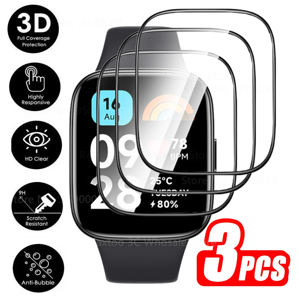

3Pcs Screen Protector For Xiaomi Redmi Watch 3 Active 1.83" Smart Watch Full Cover Soft Fiber Protective Glass Watch3Active Film