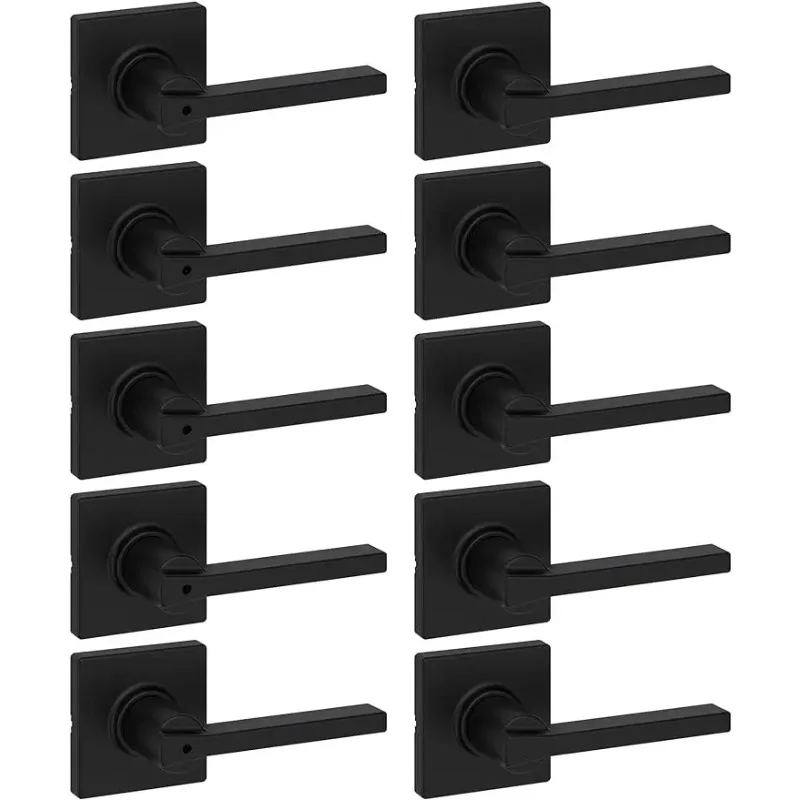 

Kwikset Casey Hallway Passage and Bed/Bath Privacy Door Handle 10 Pack, 5 Passage Levers and 5 Privacy Levers, Matte Black