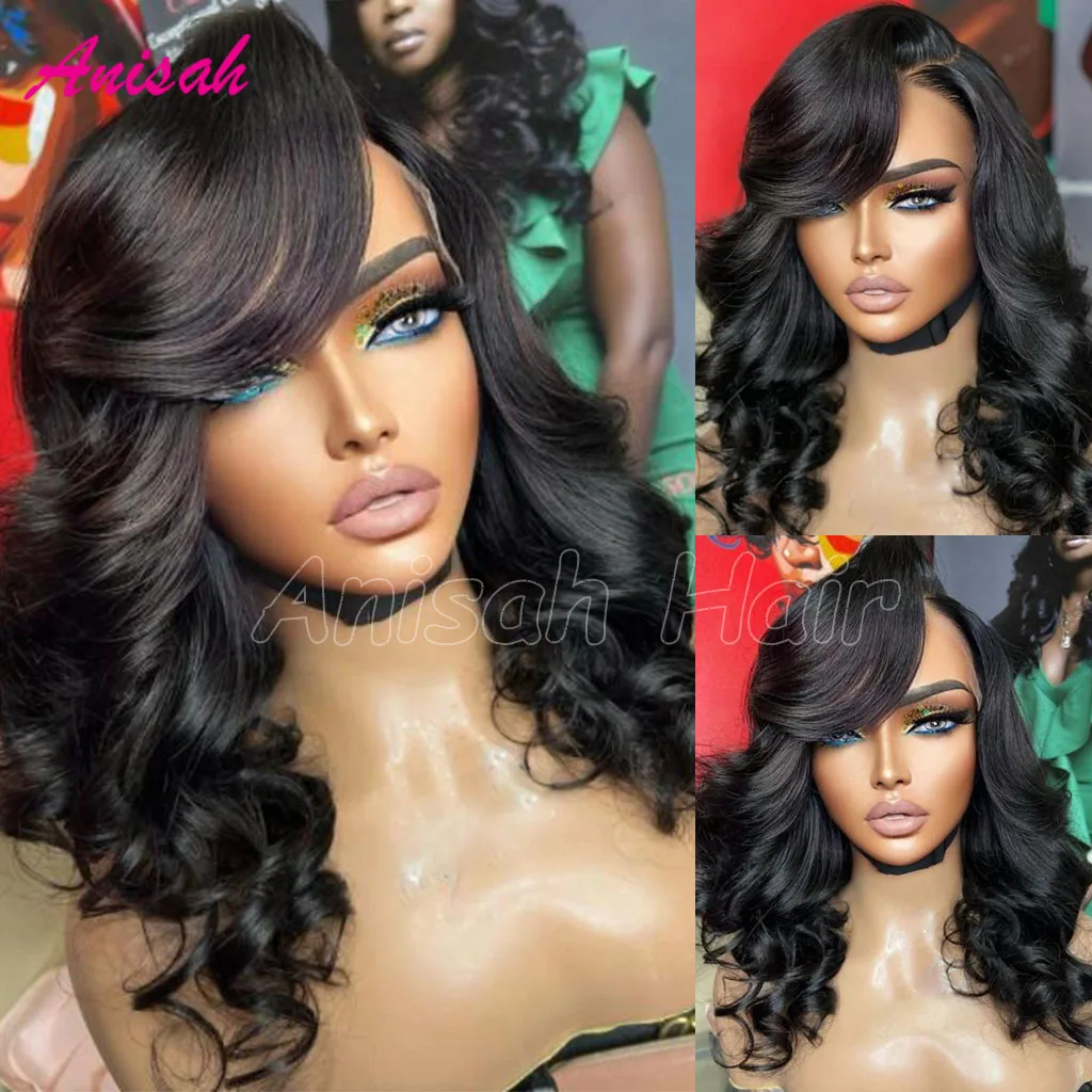 

Короткий Свободный парик из человеческих волос на сетке спереди, предварительно выщипанные бразильские вьющиеся волосы, короткие кружевные фронтальные парики с челкой для женщин