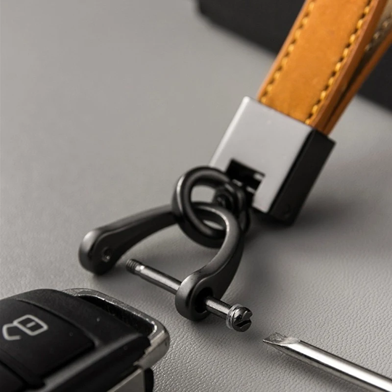 Car Key Chain Luxury Genuine Leather Keychain Pure Color Buckle Key Ring Car  Accessories Gift Car