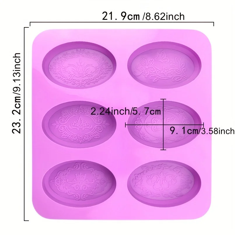6-Cavity Oval Silicone Soap Mold Elegant Flower Design Non-Stick Easy Release For Diy Handmade Soaps Jelly And Baking