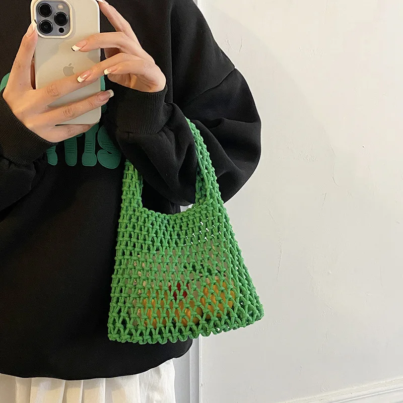 Summer Popular Beach Bag For Women Women Mesh Rope Weaving Reticulate Hollow Straw Bag Net Ladies Shoulder Bags Fashion Handbag