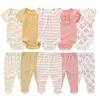 Unisex 6/9/10Pieces New Born Bodysuits+Pants Sets Cotton Baby Girl Clothes Print Baby Boy Clothes Sleeveless Cartoon Bebes 2