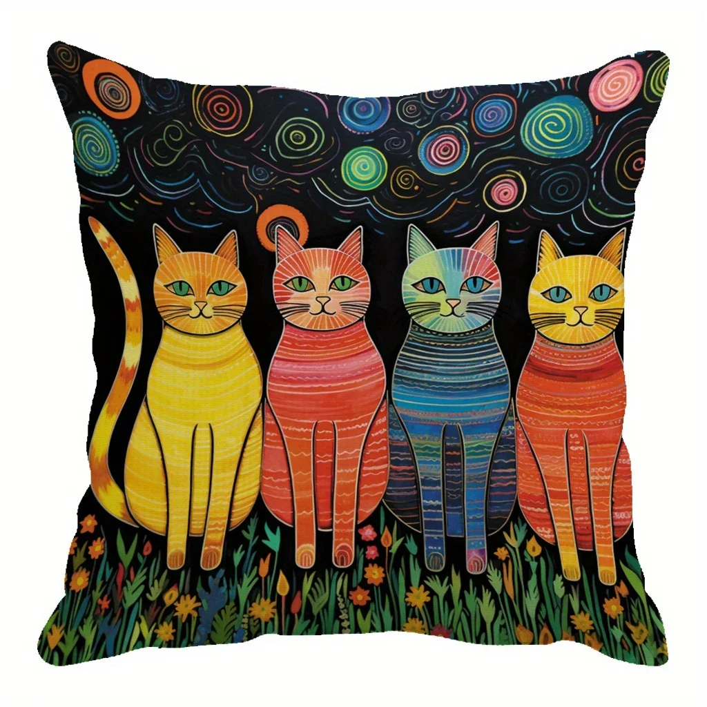 1pc Cats Flannel Pillowcase For Household Sofas, Office Chairs, Pattern Printed Pillowcases, Cushions, Pillowcases