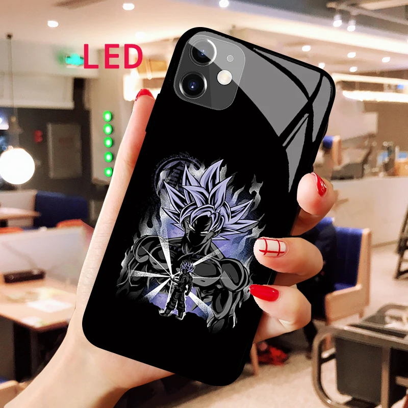 

Luminous Tempered Glass phone case For Apple iphone 12 11 Pro Max XS mini DRAGON BALL Popular Protect LED Backlight New cover
