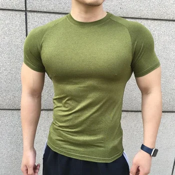 T-shirt fitness a maniche corte estiva da uomo nuova T-shirt da corsa sportiva da palestra tinta unita ad asciugatura rapida T-shirt da allenamento di qualità casual