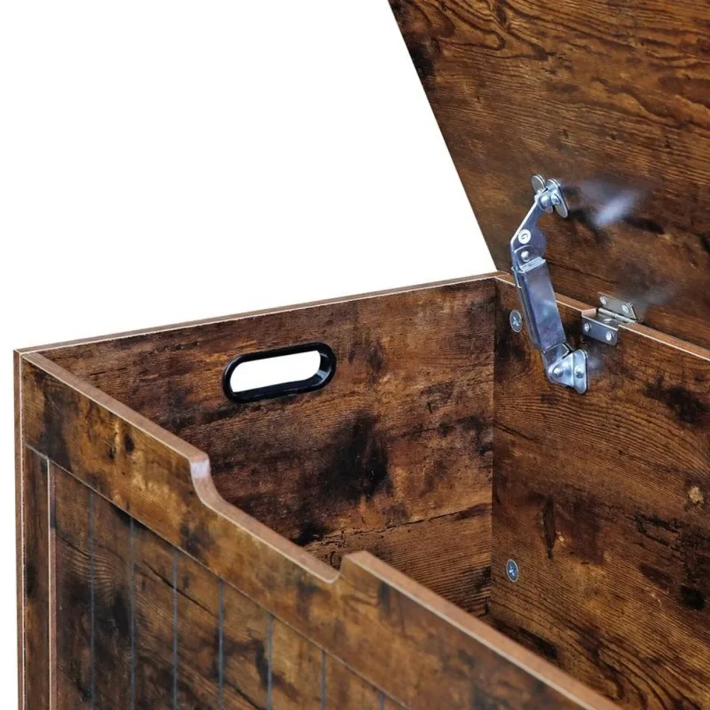 Wooden Storage Chest with Safety Hinges-30-Inch Bedroom and Entryway Storage Bench, Farmhouse Style Wooden Toy Box for Kids
