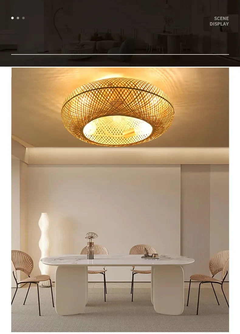 Description Picture 3 of itemHandmade Bamboo Ceiling Fans with Lights Bedroom Decor Ventilator Lamp 50cm Air Invisible Blades Retractable Silent Chandelier
